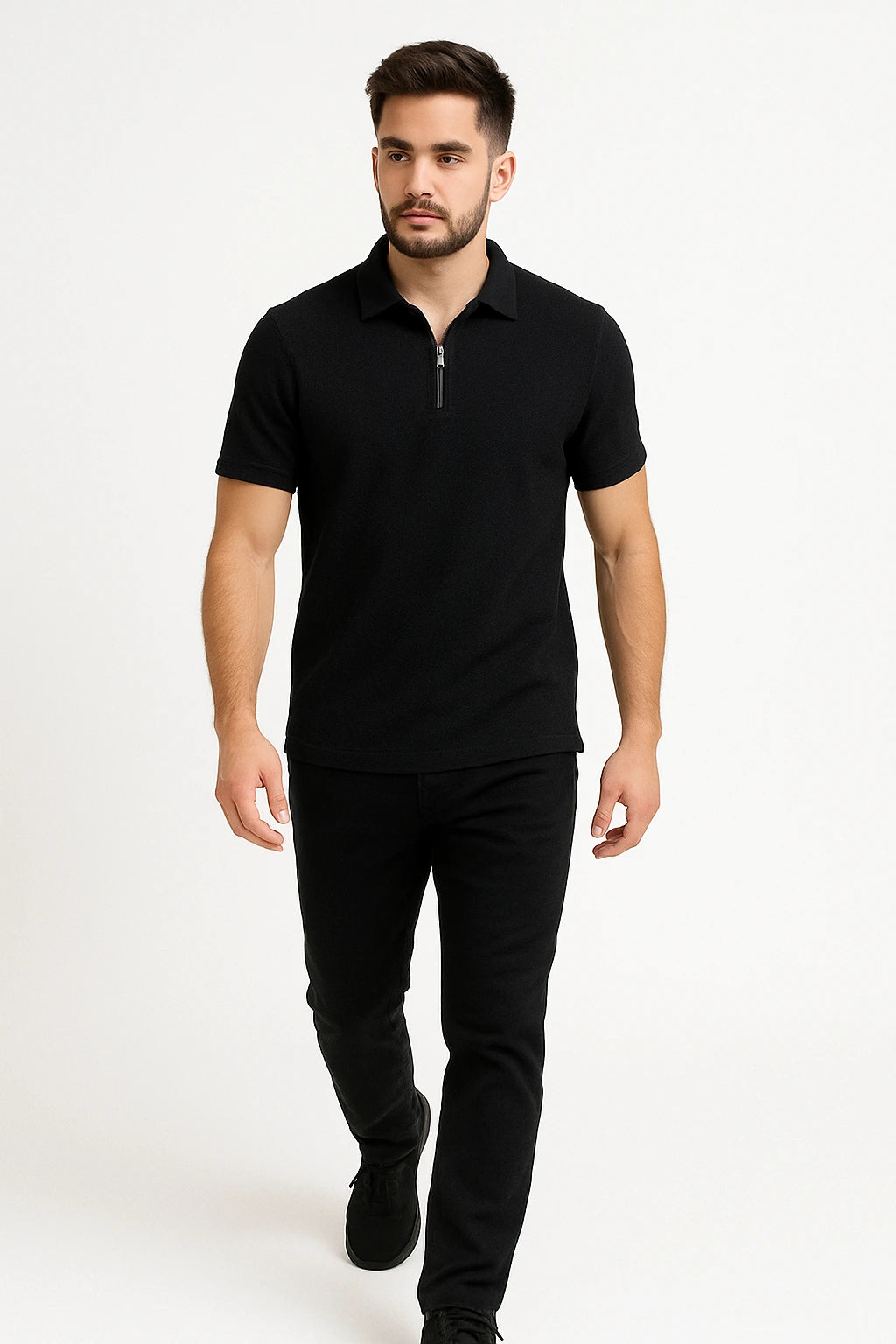 Essential Black Zip Polo