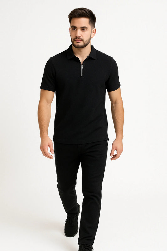 Essential Black Zip Polo